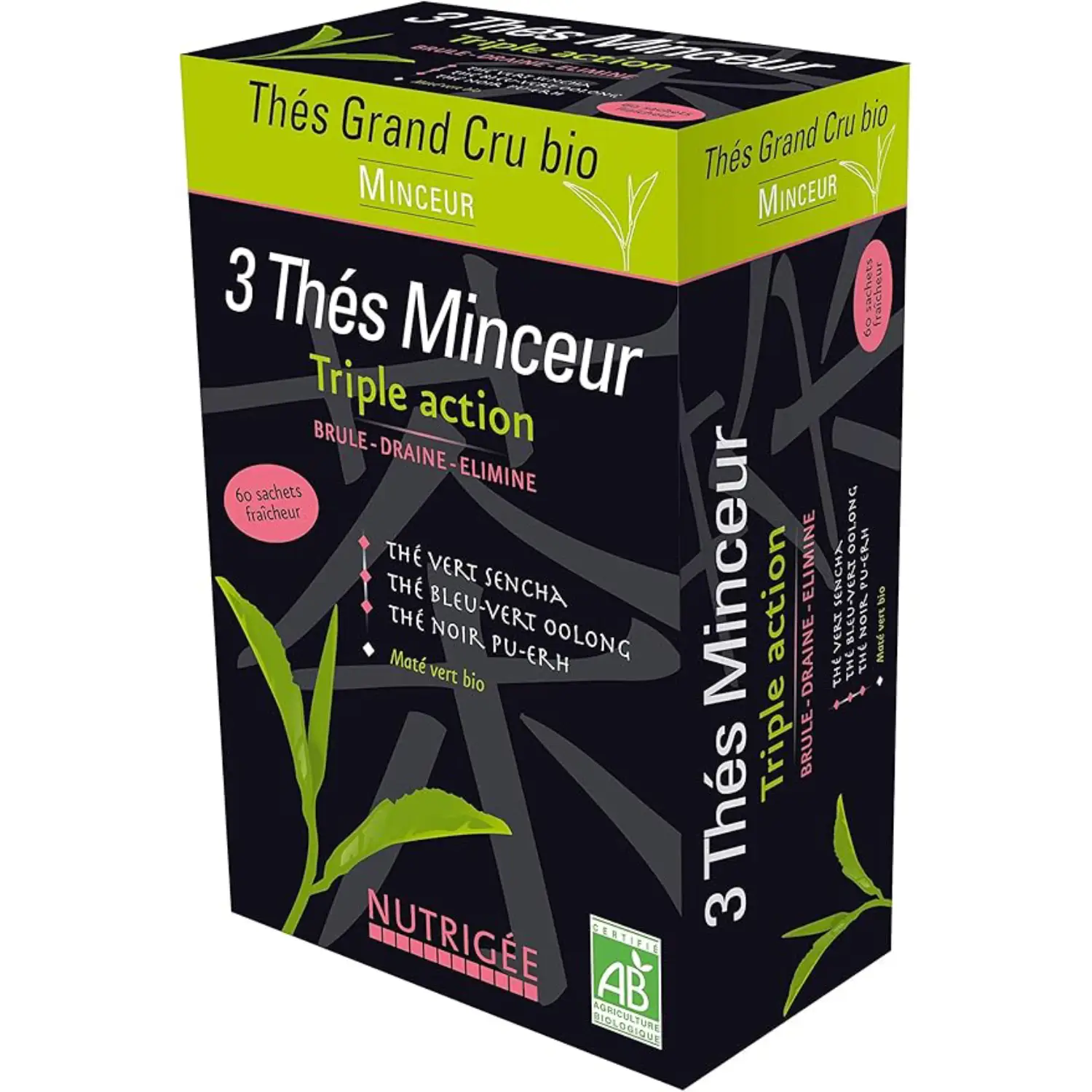 3 THÉS MINCEUR BIO • Brûle • Draine • Elimine • Thé Vert SENCHA • Thé Bleu Vert OOLONG • Thé Noir PU ERH • MATÉ