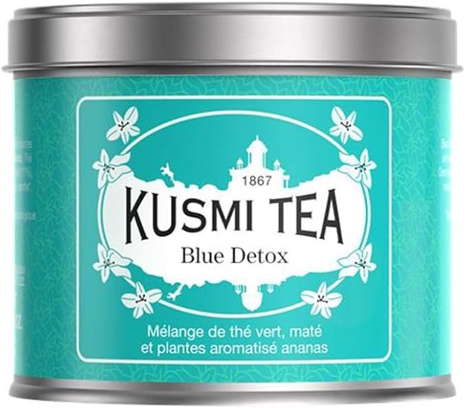Kusmi Tea Blue Detox Mélange de Thé Vert, Maté et Plantes Aromatisé Ananas