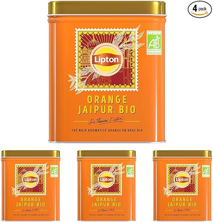Lipton, Thé Noir, Orange Jaipur Bio, Thé Noir Aromatisé en Vrac, Goût Orange