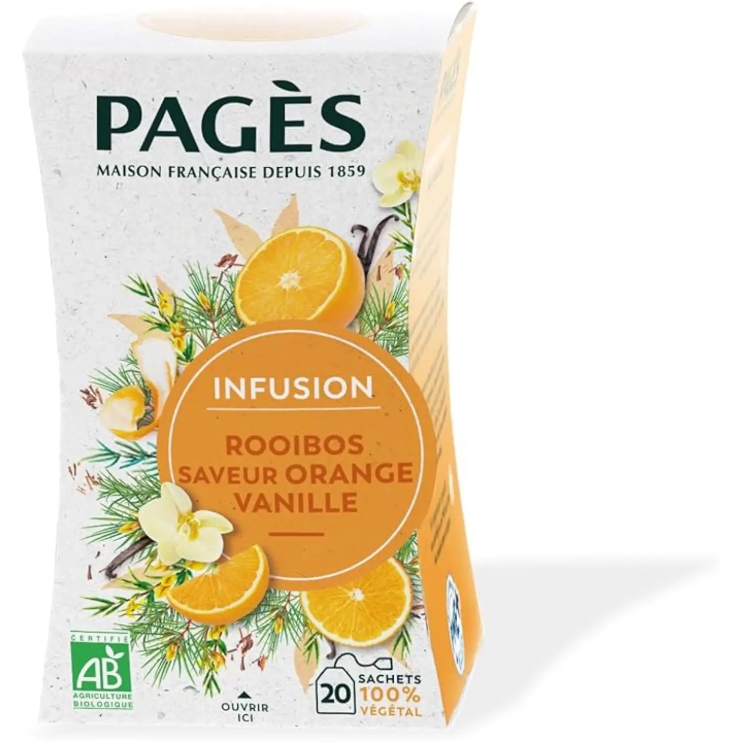 Pagès Infusion BIO Rooibos, Saveur Orange Vanille Ingrédients 100% Issus de l'Agriculture Biologique