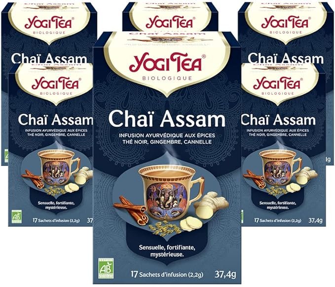 YOGI TEA, Chaï Assam, Thé Bio Mélange de Thé Noir Gingembre et Cannelle