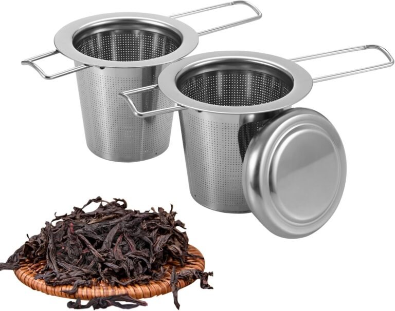 2 Pièces Infuseur Thé en 304 Acier Inoxydable,Infuseur à thé avec Poignée et Couvercle Pliables,Filtre the pour Tasse à thé Réutilisable,1