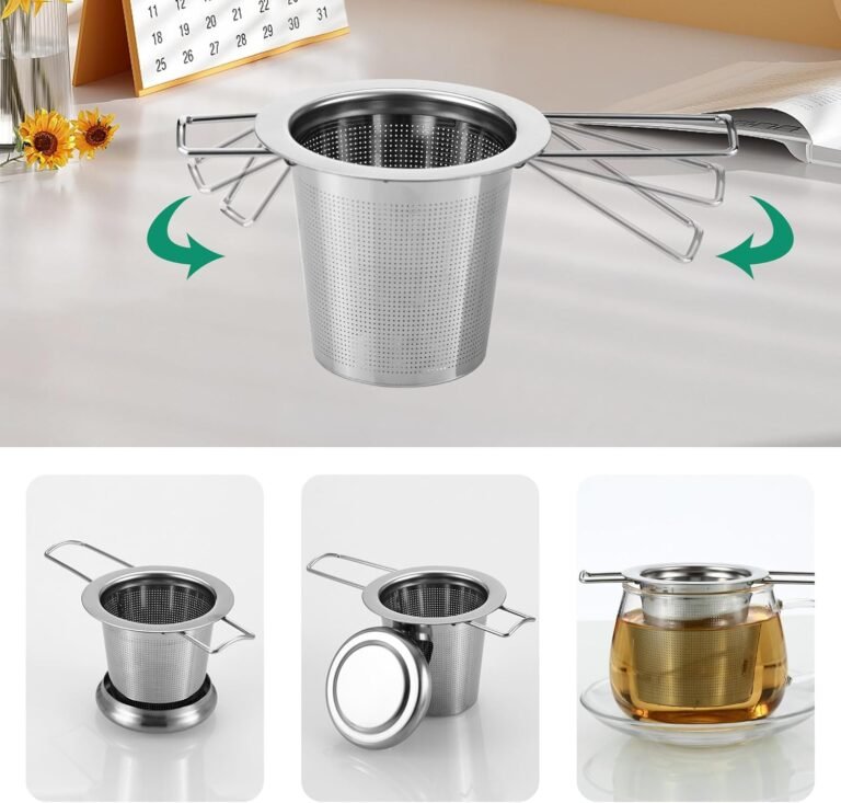 2 Pièces Infuseur Thé en 304 Acier Inoxydable,Infuseur à thé avec Poignée et Couvercle Pliables,Filtre the pour Tasse à thé Réutilisable,2