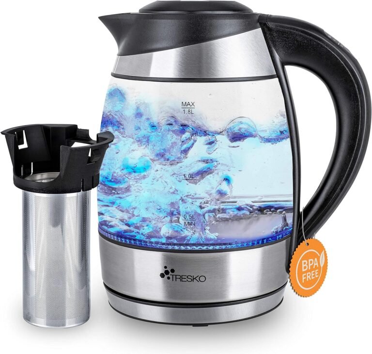 TRESKO Bouilloire électrique en cristal 1.8 L avec infuseur à thé et filtre à eau1