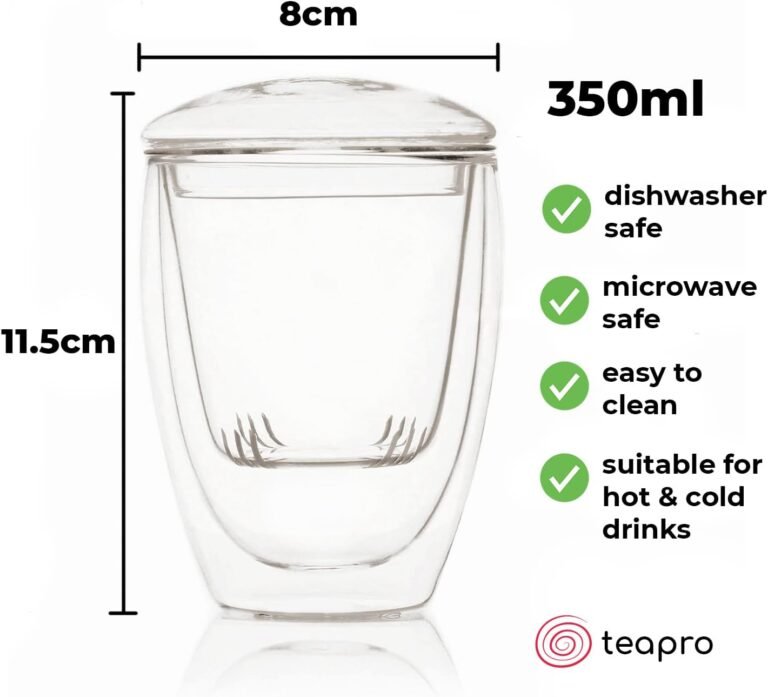 Teapro Tasse à thé en verre de 350 ml avec infuseur | Théière en vrac avec couvercle3