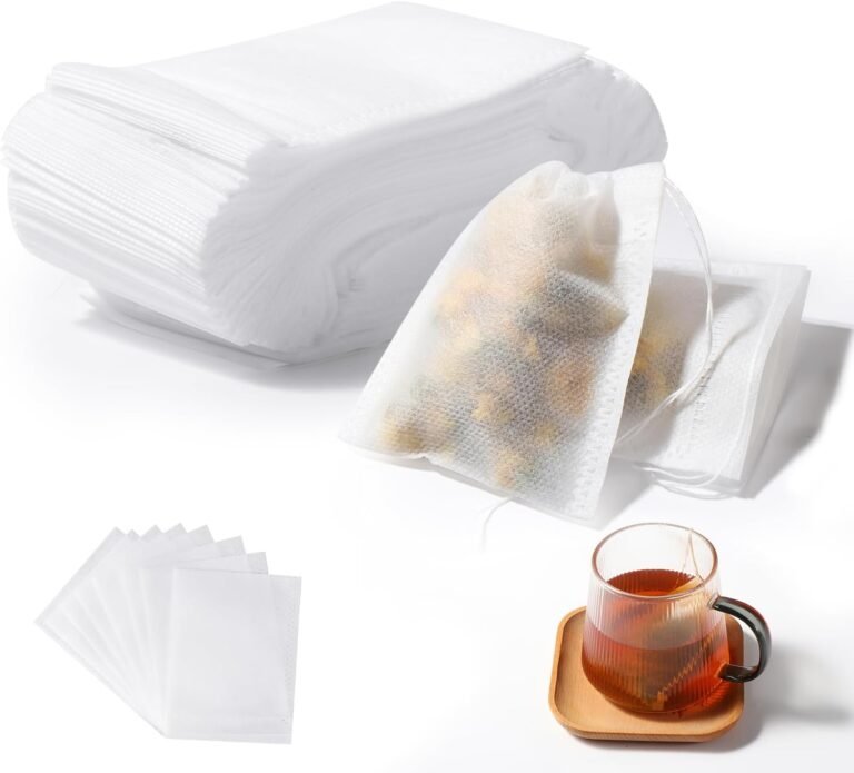 Vinabo 400 Filtre à Thé Jetable, Sachet The a Remplir Jetable avec Cordon de Serrage, 7 X 9 cm Sachet de Thé Réutilisable, pour Thé En Vrac1