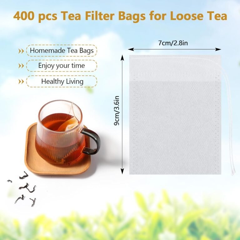 Vinabo 400 Filtre à Thé Jetable, Sachet The a Remplir Jetable avec Cordon de Serrage, 7 X 9 cm Sachet de Thé Réutilisable, pour Thé En Vrac2