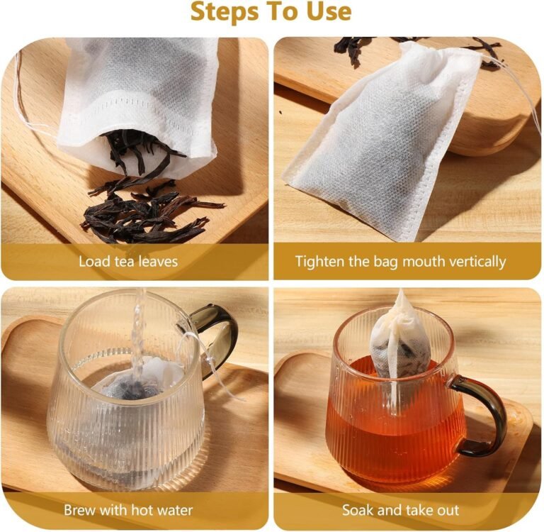 Vinabo 400 Filtre à Thé Jetable, Sachet The a Remplir Jetable avec Cordon de Serrage, 7 X 9 cm Sachet de Thé Réutilisable, pour Thé En Vrac4