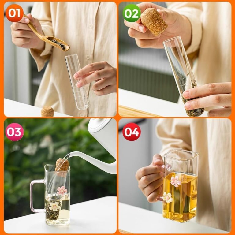 Ylinwtech Verre Transparent Passoire À Thé,2 pièces avec liège,Infuseurs à thé en Verre Résistant à la Chaleur,Réutilisable Infuseur à Thé2