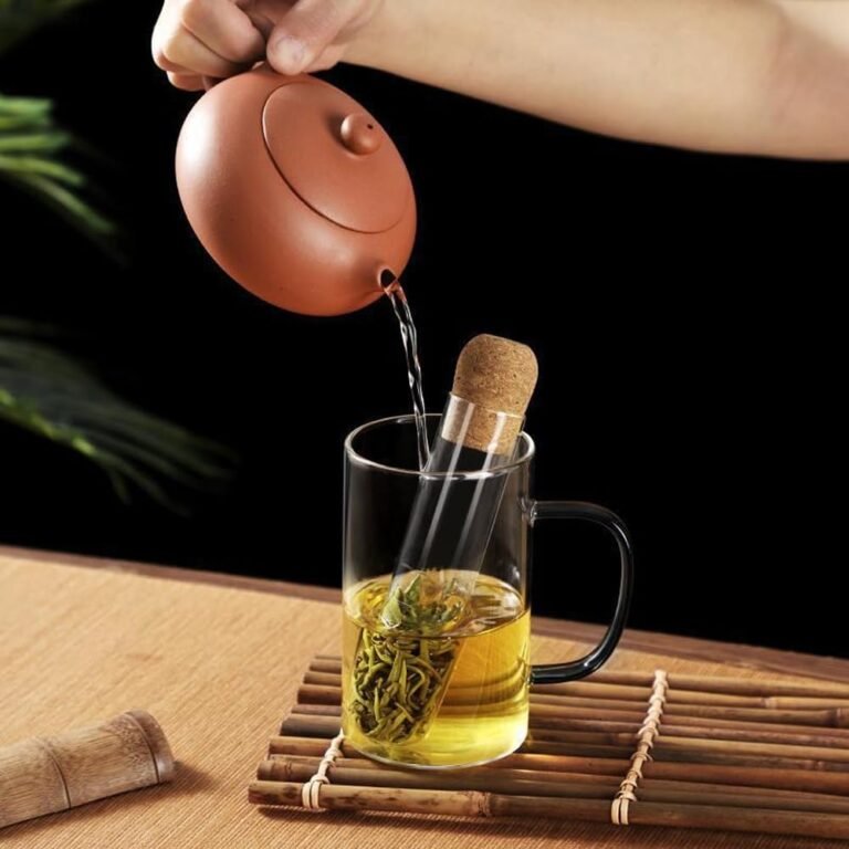 Ylinwtech Verre Transparent Passoire À Thé,2 pièces avec liège,Infuseurs à thé en Verre Résistant à la Chaleur,Réutilisable Infuseur à Thé4